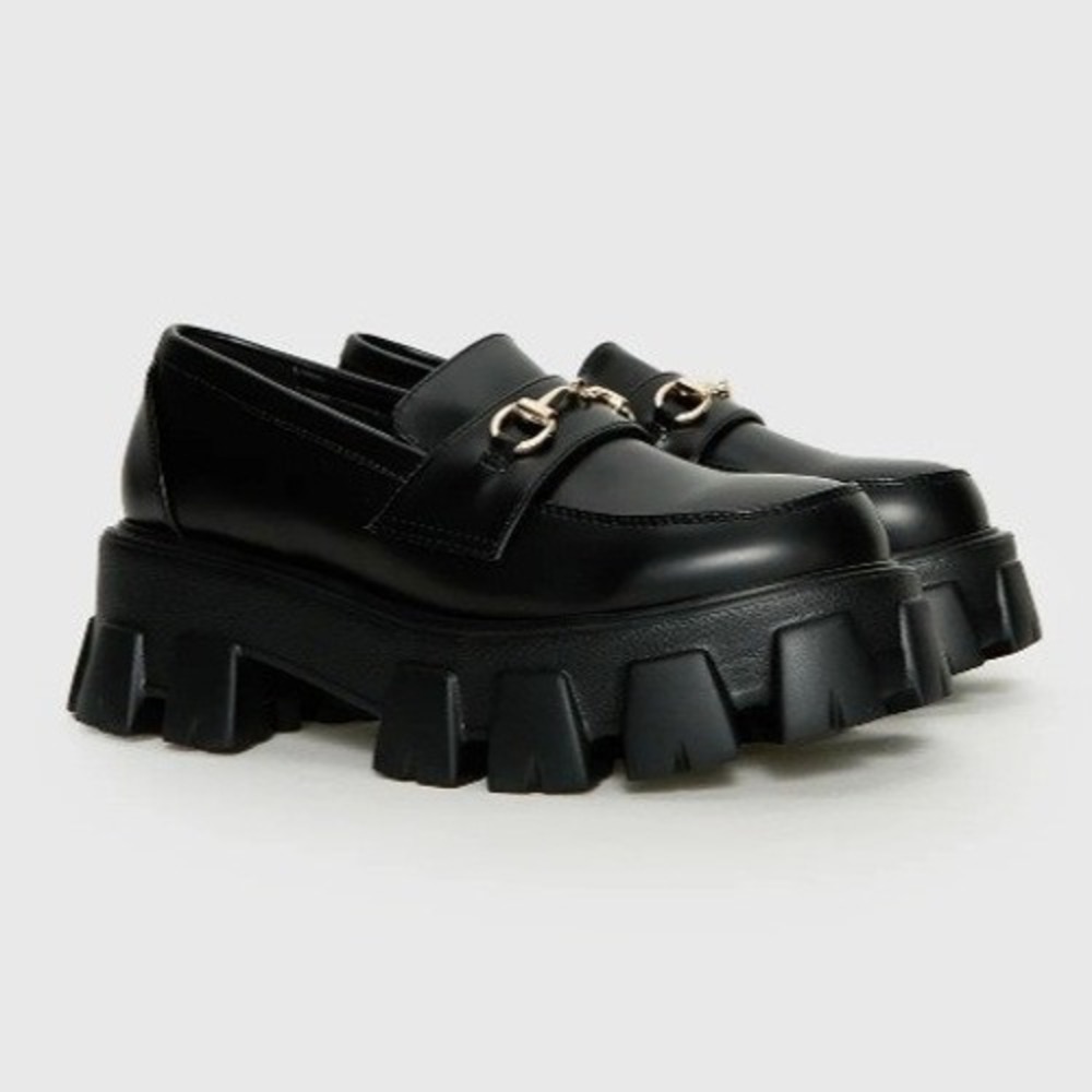 Princess Polly Penny Lane Black Platform Chunky Y2K Goth Loafers Shoe Women 6